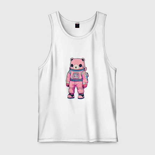 Мужская майка Розовый мишка космонавт / Белый – фото 1
