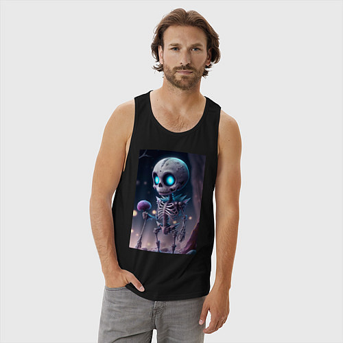 Мужская майка Скелет с цветком / Черный – фото 3