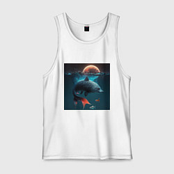 Майка мужская хлопок Морской волк-рыба, цвет: белый