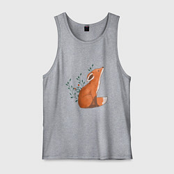 Майка мужская хлопок Лисица и листики, цвет: меланж