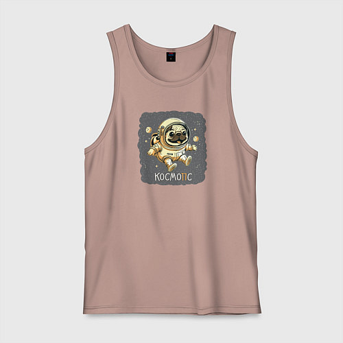 Мужская майка Мопс в открытом космосе / Пыльно-розовый – фото 1