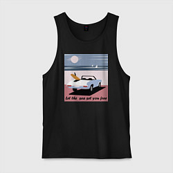 Майка мужская хлопок Машина на пляже, цвет: черный