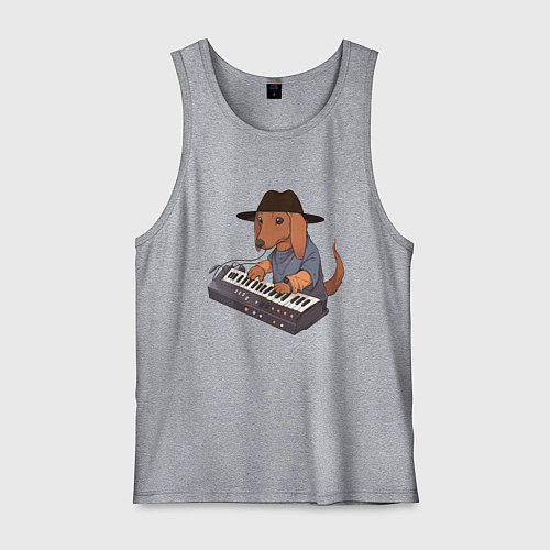 Мужская майка Аниме Такса с синтезатором / Меланж – фото 1
