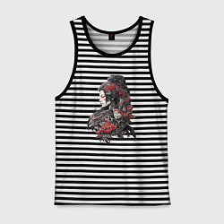 Майка мужская хлопок Японская девушка гейша, цвет: черная тельняшка