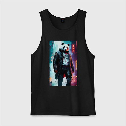Мужская майка Cool panda - cyberpunk / Черный – фото 1