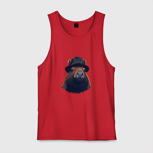 Мужская майка Портрет капибары в шляпе / Красный – фото 1