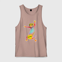 Майка мужская хлопок Веселая ящерица цензура, цвет: пыльно-розовый