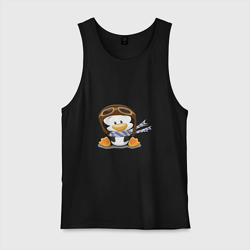 Мужская майка Пингвин в шапке лётчика / Черный – фото 1