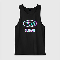 Майка мужская хлопок Значок Subaru в стиле glitch, цвет: черный