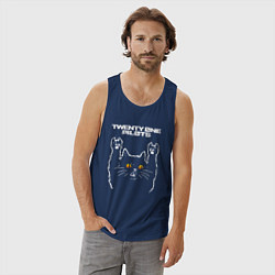 Майка мужская хлопок Twenty One Pilots rock cat, цвет: тёмно-синий — фото 2