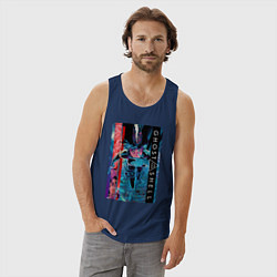 Майка мужская хлопок Ghost in the shell - Motoko, цвет: тёмно-синий — фото 2