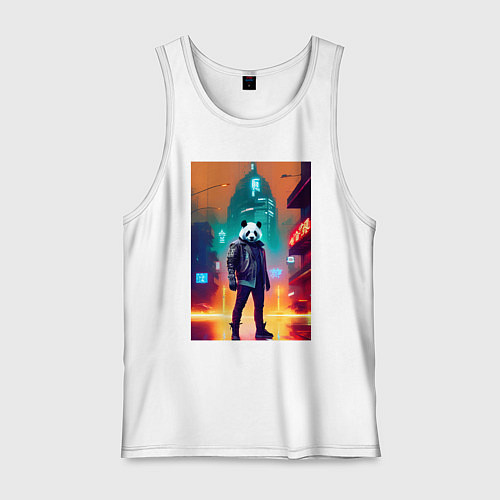 Мужская майка Крутой панда хозяин неонового города / Белый – фото 1