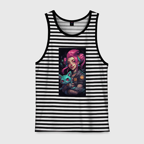 Мужская майка Jinx with cat art League of Legends / Черная тельняшка – фото 1