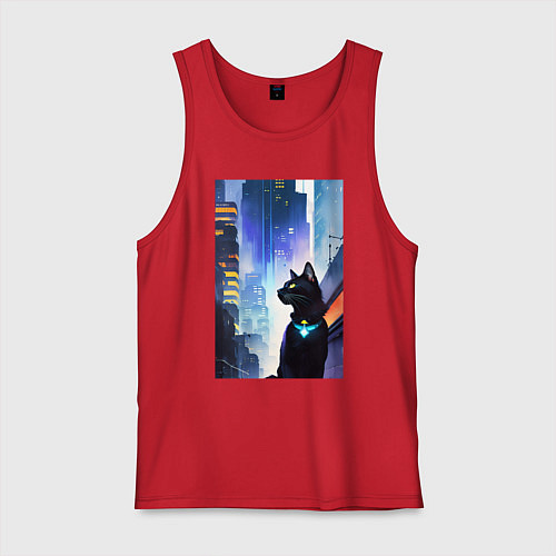 Мужская майка Black cat - a resident of the metropolis - New Yor / Красный – фото 1