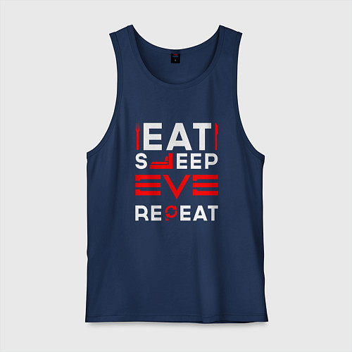 Мужская майка Надпись eat sleep EVE repeat / Тёмно-синий – фото 1