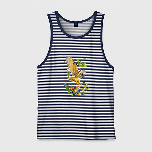 Мужская майка Сова охотится на мышь / Синяя тельняшка – фото 1