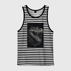 Майка мужская хлопок Крокодил стиль тату, цвет: черная тельняшка