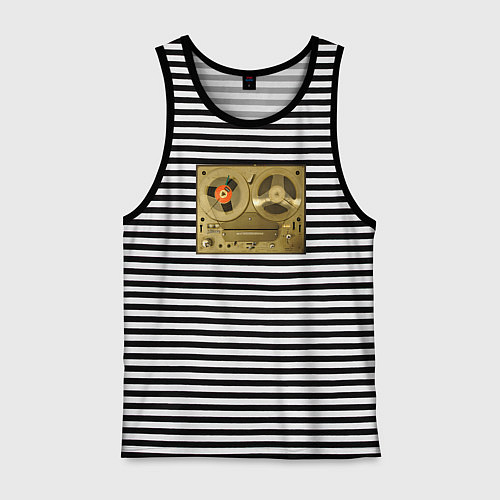 Мужская майка Ретро магнитофон / Черная тельняшка – фото 1