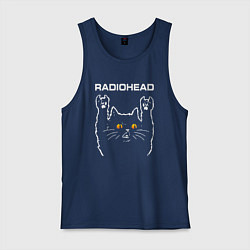 Майка мужская хлопок Radiohead rock cat, цвет: тёмно-синий