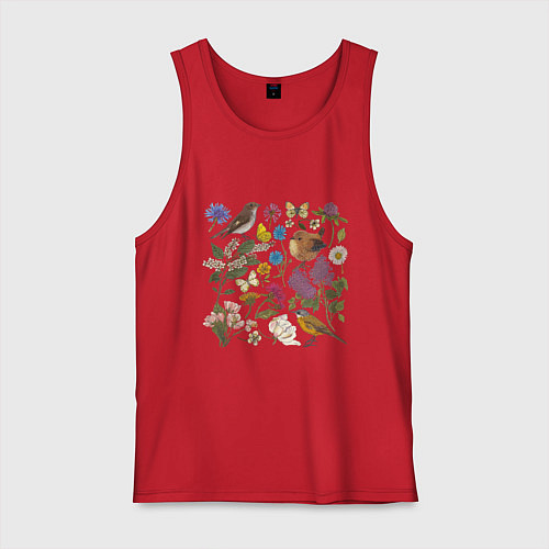 Мужская майка Цветение и птички / Красный – фото 1