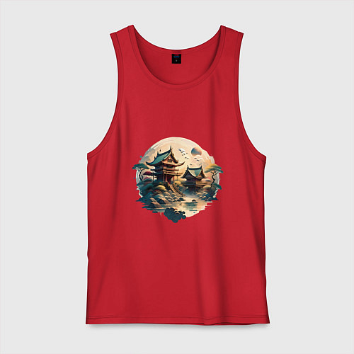 Мужская майка Японское святилище в стиле моротай / Красный – фото 1
