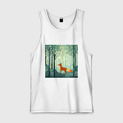 Майка мужская хлопок Рыжая лисичка в лесу, цвет: белый