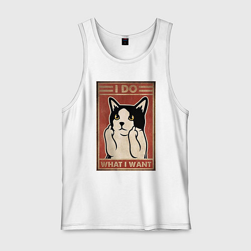 Мужская майка I do what I want кот и фак / Белый – фото 1
