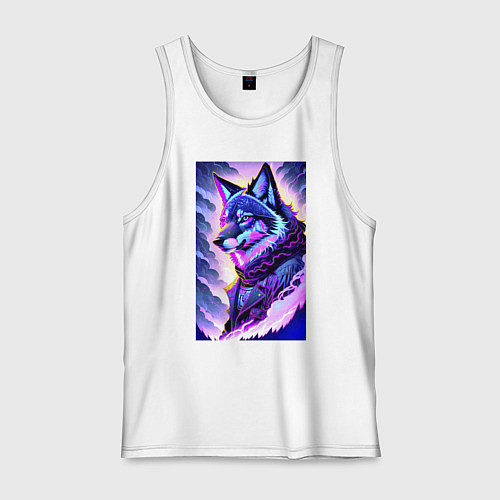 Мужская майка Светящийся волк - нейросеть - поп-арт / Белый – фото 1