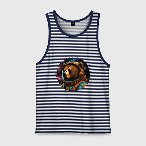Мужская майка Медведь космонавт / Синяя тельняшка – фото 1