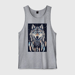Майка мужская хлопок Шаман волк, цвет: меланж