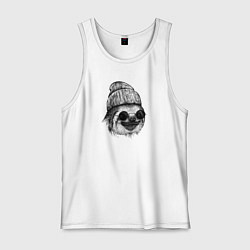 Майка мужская хлопок Ленивец хипстер, цвет: белый