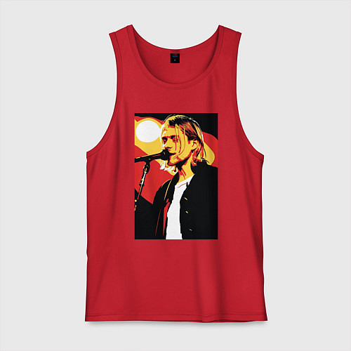 Мужская майка Курт Кобейн с микрофоном / Красный – фото 1