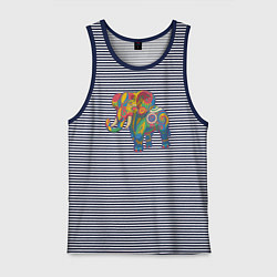 Майка мужская хлопок Разноцветный слоник, цвет: синяя тельняшка