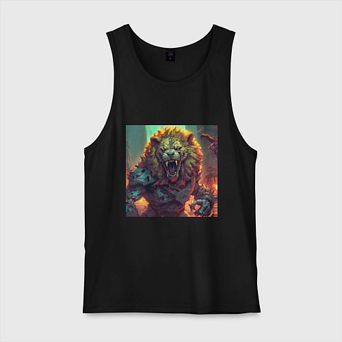 Мужская майка Лев злой зомби / Черный – фото 1