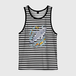 Майка мужская хлопок Приключения акулы, цвет: черная тельняшка