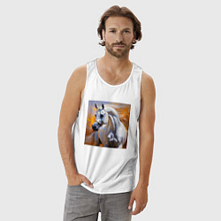 Майка мужская хлопок Белый арабский скакун, цвет: белый — фото 2