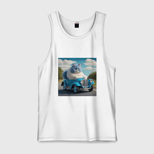 Мужская майка Толстый голубой котик винтажный стиль / Белый – фото 1