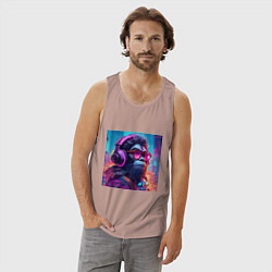 Майка мужская хлопок Обезьяна в наушниках и очках, цвет: пыльно-розовый — фото 2