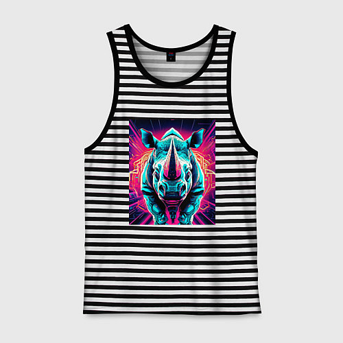 Мужская майка Кибер носорог / Черная тельняшка – фото 1