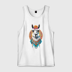 Мужская майка Красивая лама с цветами и перьями