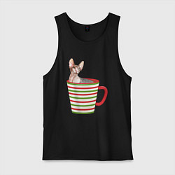 Майка мужская хлопок Сфинкс в новогодней полосатой кружке, цвет: черный