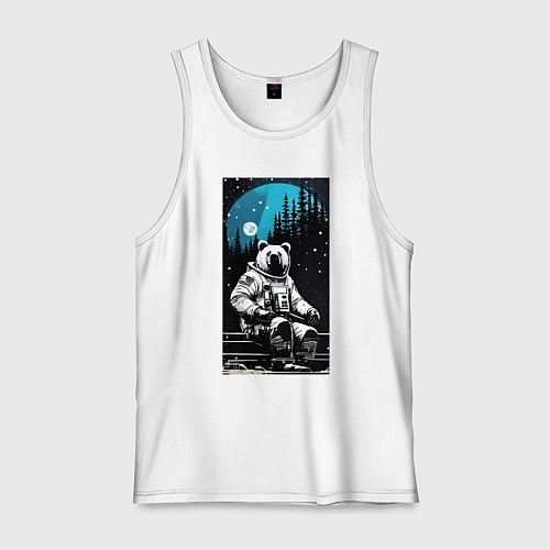 Мужская майка Медведь-космонавт - нейросеть / Белый – фото 1