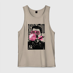 Майка мужская хлопок Сталин любовь революция и жвачка, цвет: миндальный