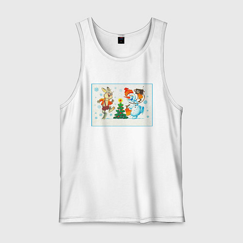 Мужская майка Снеговик и заяц / Белый – фото 1