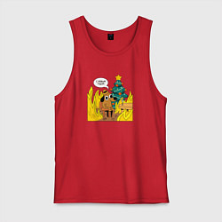 Майка мужская хлопок 2024 - this is fine, цвет: красный