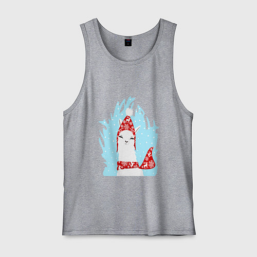 Мужская майка Лама - альпака в шапочке / Меланж – фото 1