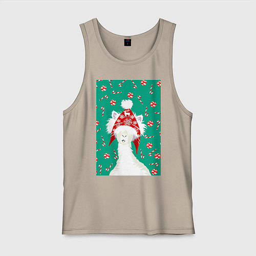 Мужская майка Лама - альпака в ушанке / Миндальный – фото 1