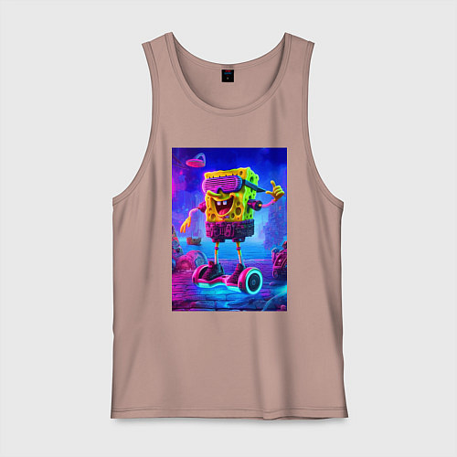 Мужская майка Sponge Bob on a gyro scooter - ai art / Пыльно-розовый – фото 1