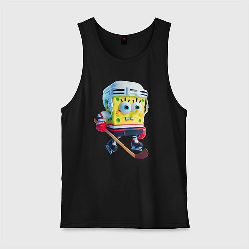 Мужская майка Губка Боб хоккейный нападающий - нейросеть / Черный – фото 1