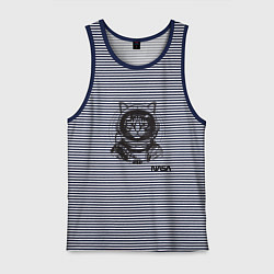 Майка мужская хлопок Кот - космонавт - nasa, цвет: синяя тельняшка